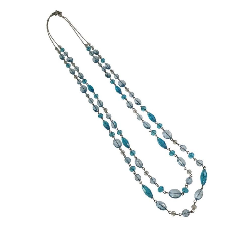 SAK Vintage Double Strand Clasp Blue Beaded Necklace Glass Crystal Mom Gift